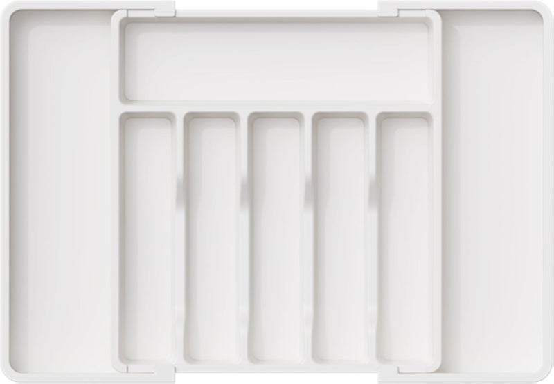 Lifewit Silverware Organizer, Expandable Utensil Tray for Drawer, Adjustable Flatware and Cutlery Holder, Compact Plastic Drawerstore Holding Spoons Forks Knives, Large, White (22063)